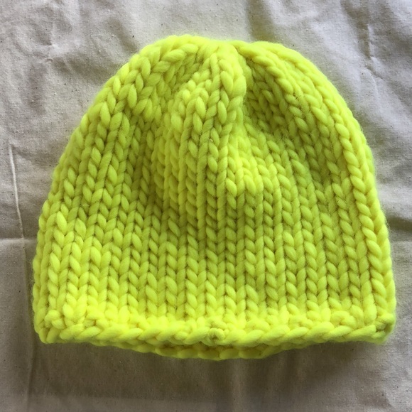 Lily Lake hand knit wool tuque / beanie ~ neon - Picture 6 of 6